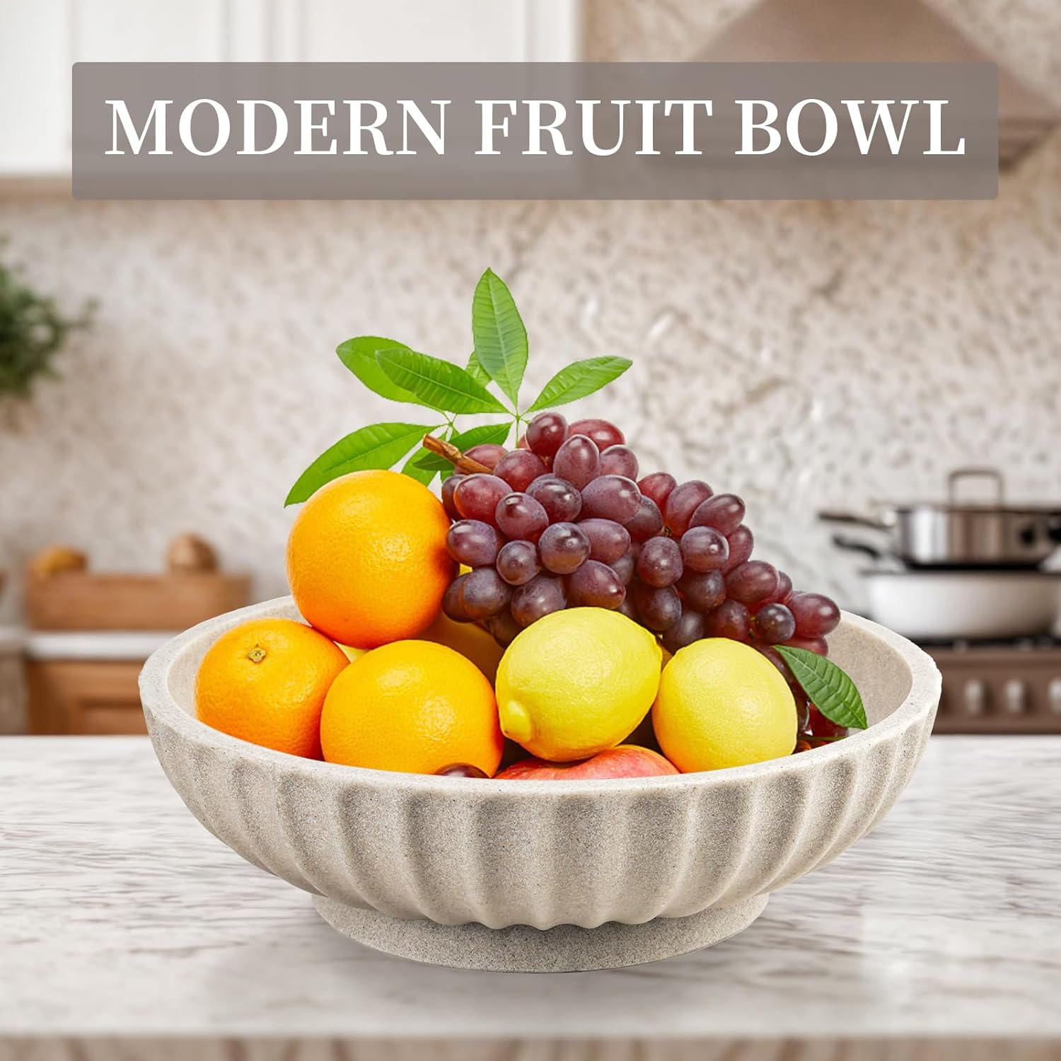 Deobath Large Decorative Bowl - Artificial Stone Beige