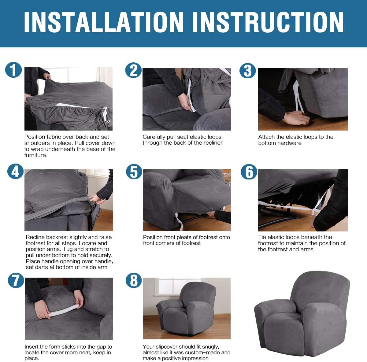 HVERSAILTEX Velvet Plush Recliner Chair Cover 1-Piece