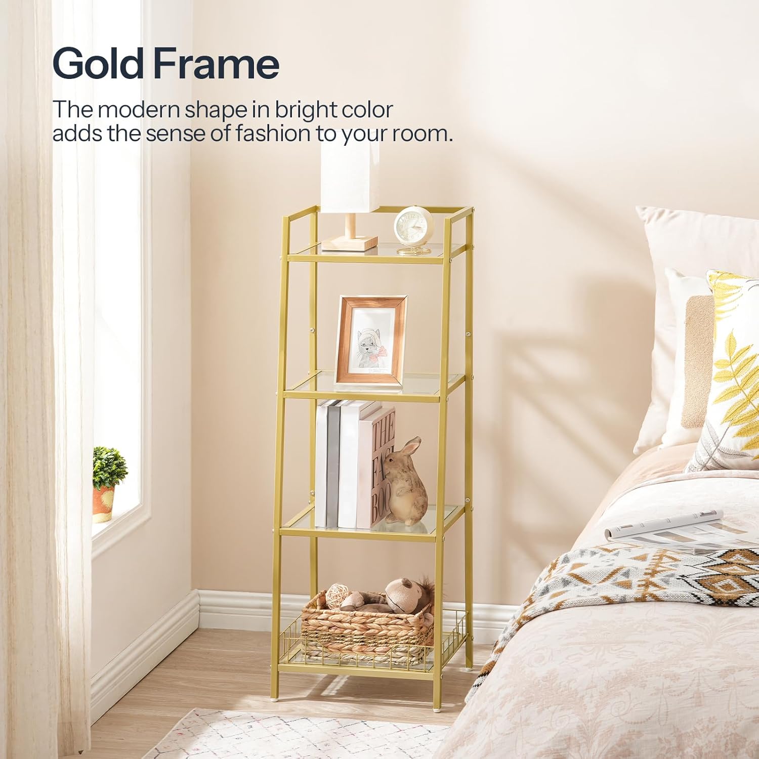 HOOBRO 4 Tier Gold Glass Shelf Stand for Bathroom