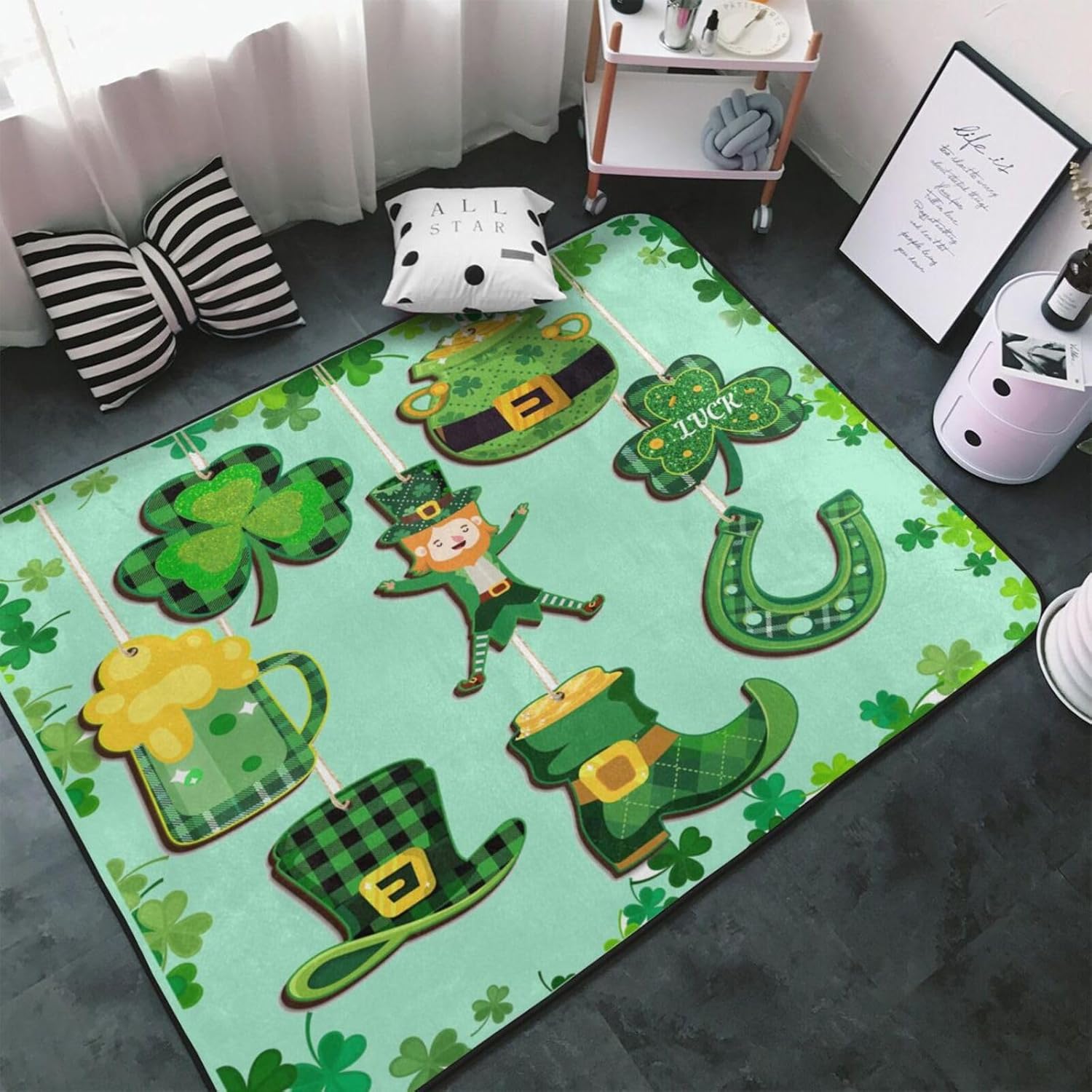 St Patrick Day Carpet Floor Mat 60x39in Washable Flannel Rug Pad