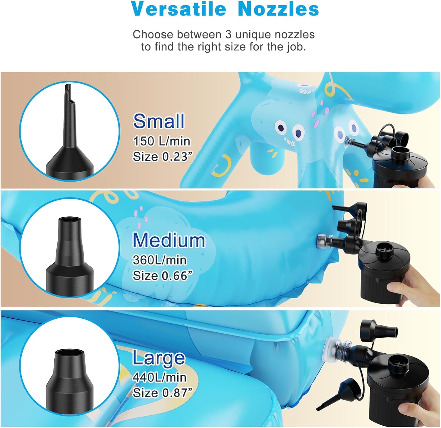 Electric Air Pump with 3 Nozzles for Inflatable Mattresses and More
