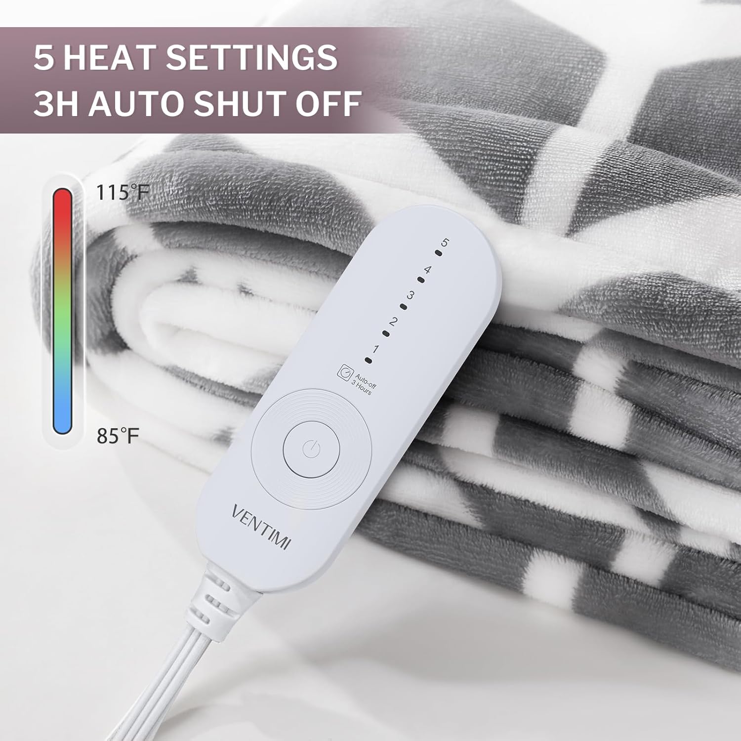 VENTIMI Heated Throw Blanket 50x60 Inch with 5 Heat Levels