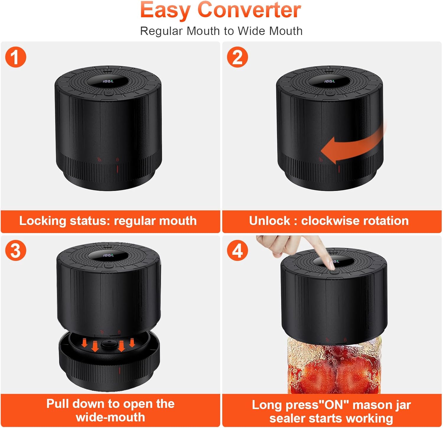 Mason Jar Vacuum Sealer - Rechargeable with 2000mAh Battery