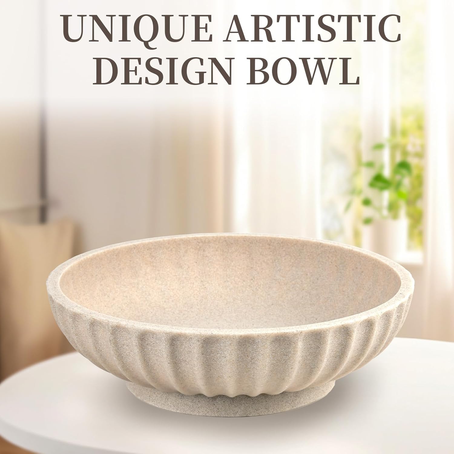 Deobath Large Decorative Bowl - Artificial Stone Beige