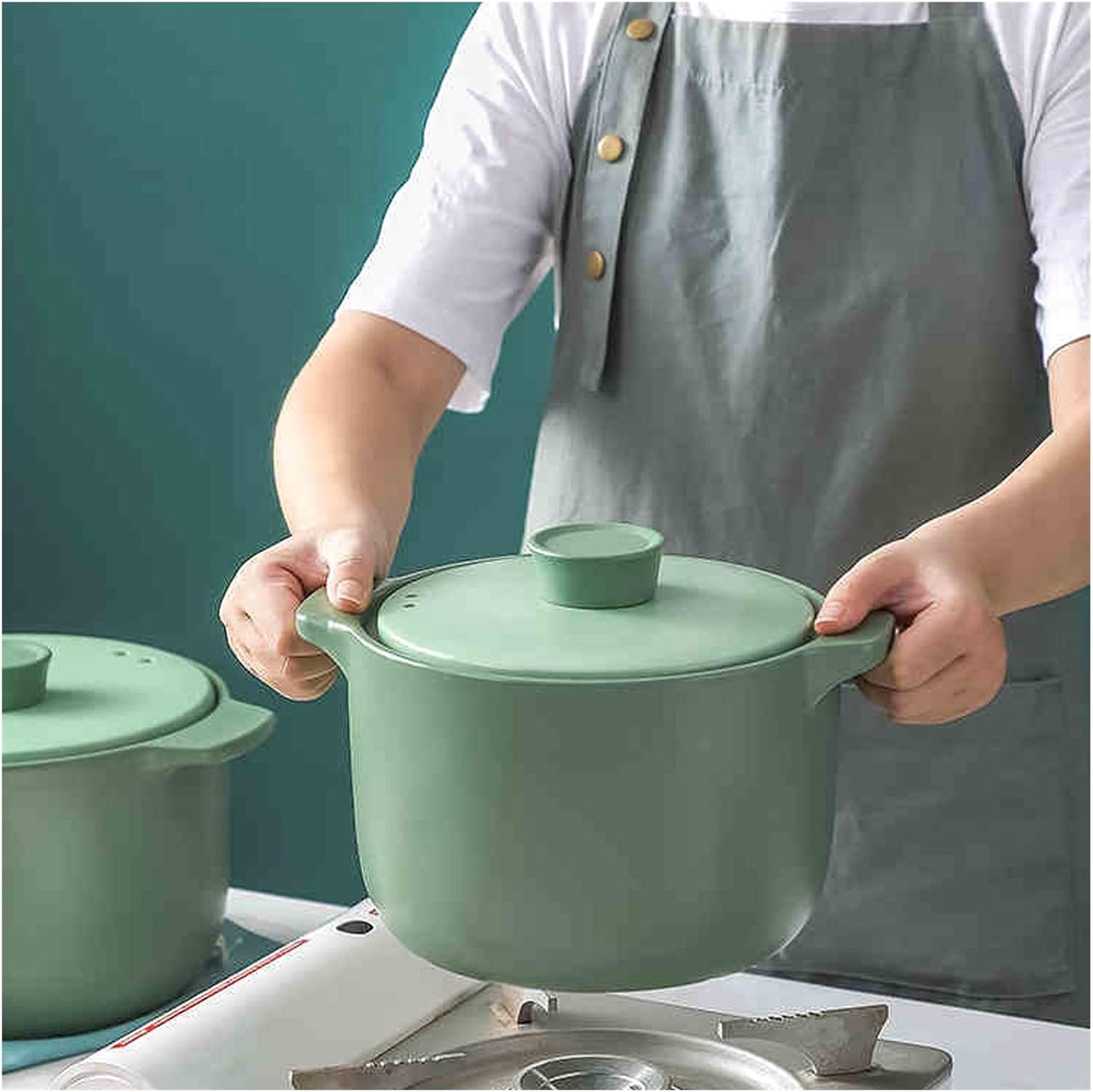 SISWIM Green Ceramic Casserole with Lid 27L