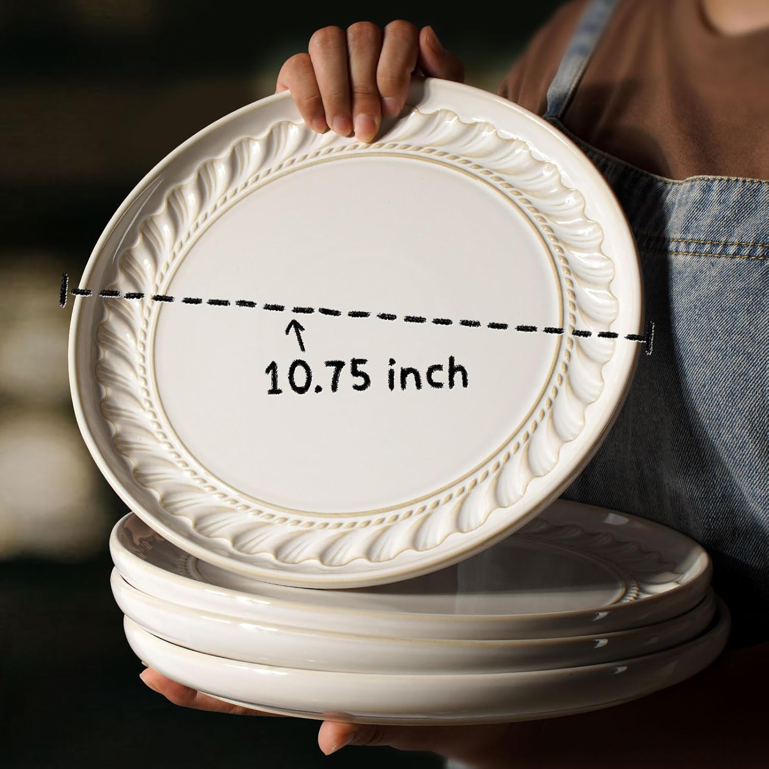 Artena Large Ceramic Dinner Plates Set Of 4 Willow Leaf