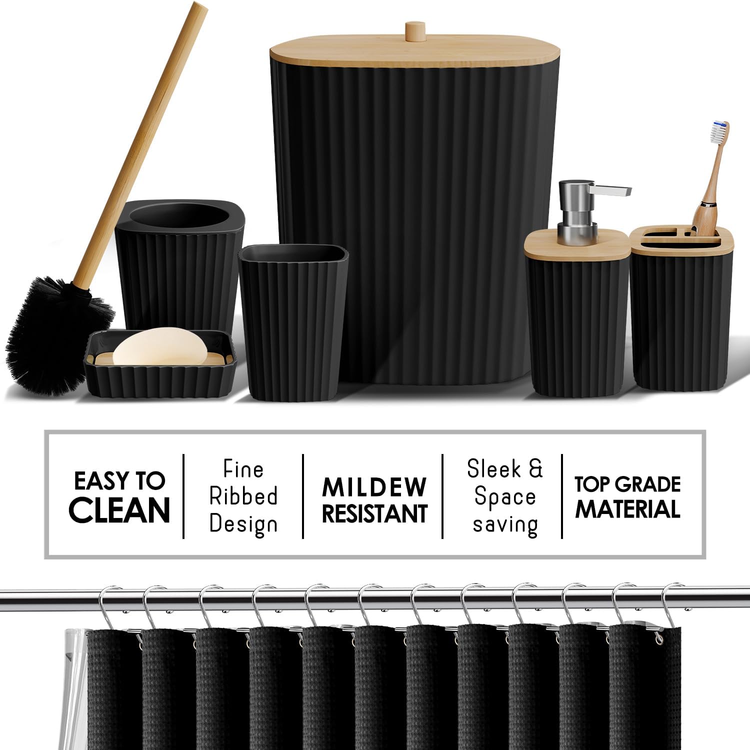 Clara Clark 22PC Black Bathroom Accessory Set