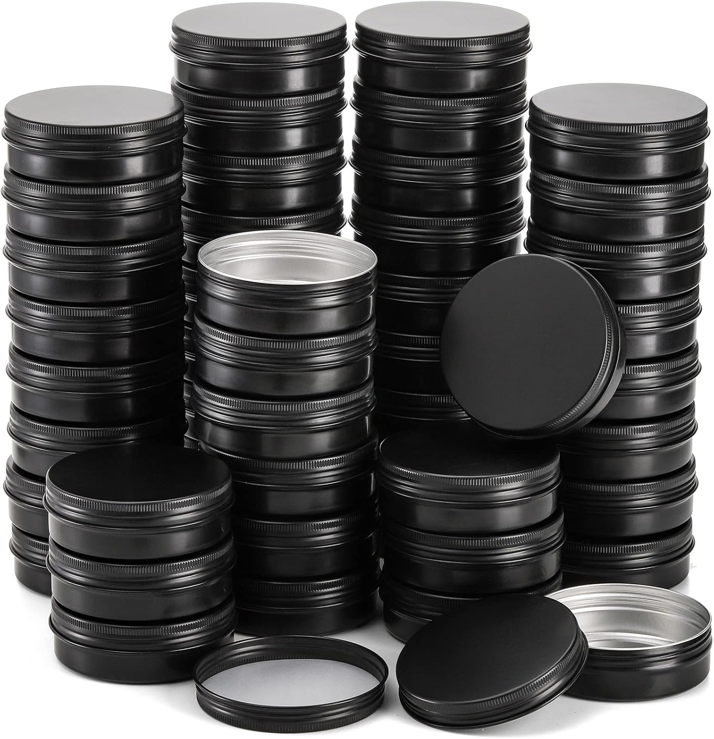 Foraineam 48 Pack 4 Oz Screw Lid Black Metal Cans