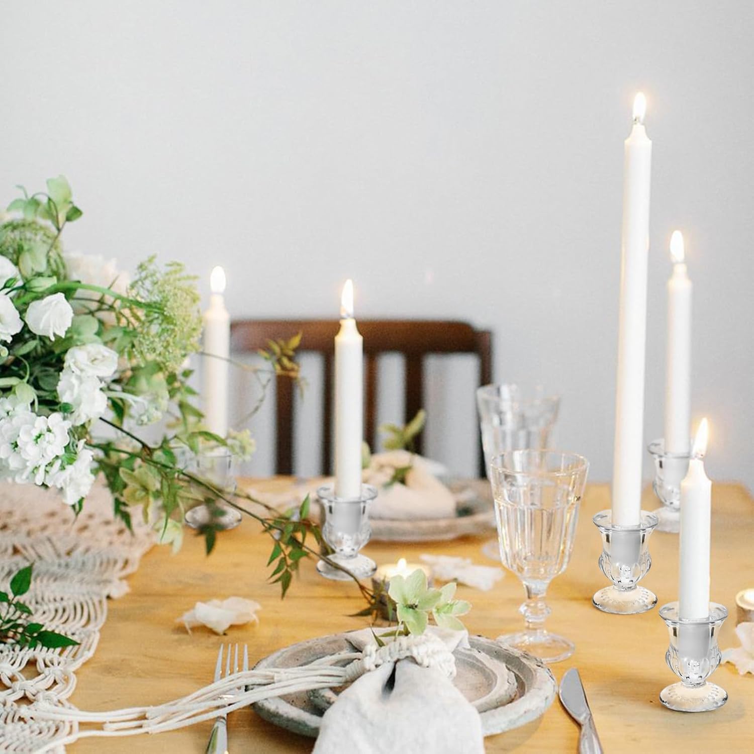 Elegant Clear Glass Candle Holder Set of 6
