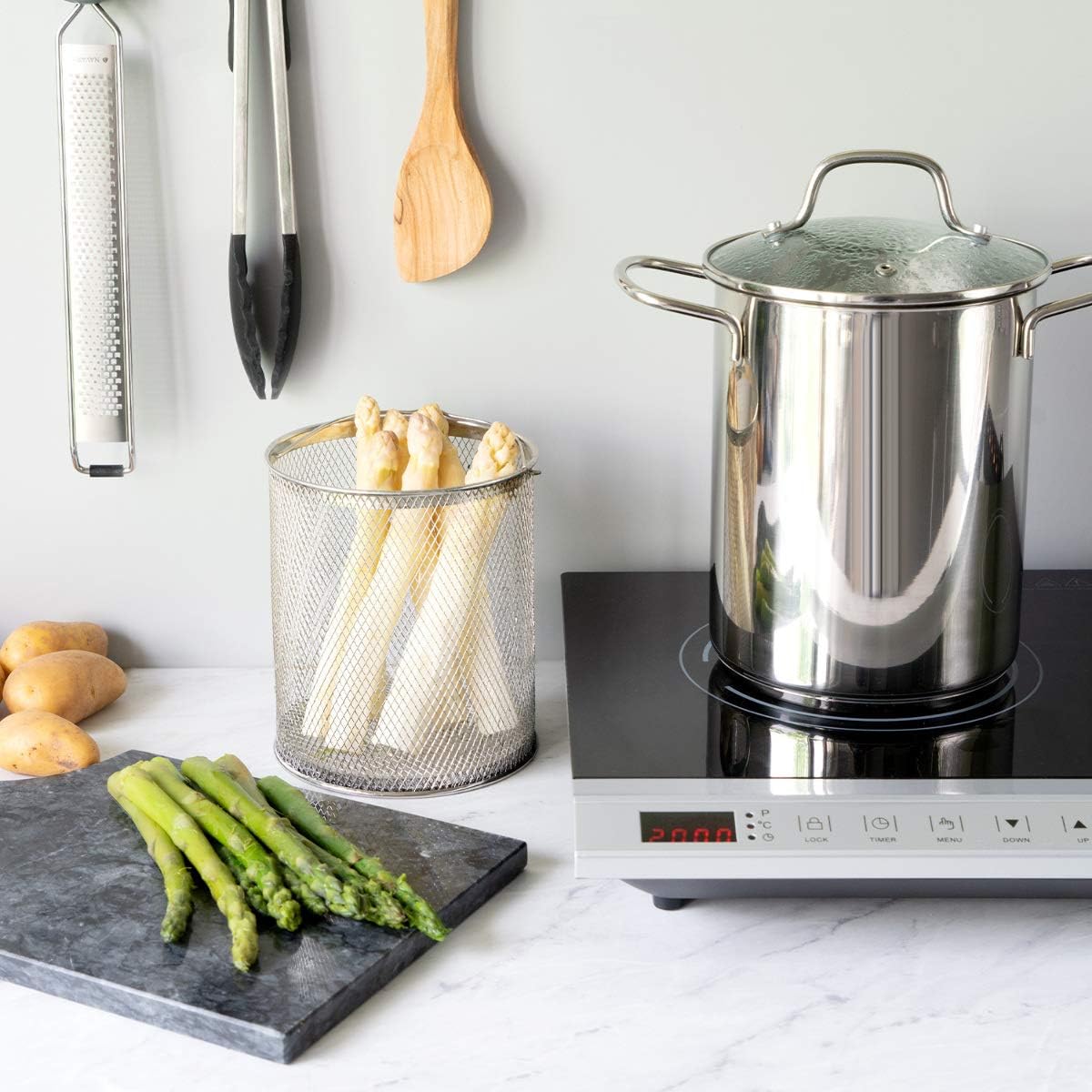 Navaris Asparagus Pot - 41 Qt Stainless Steel Steamer with Removable Basket and Lid