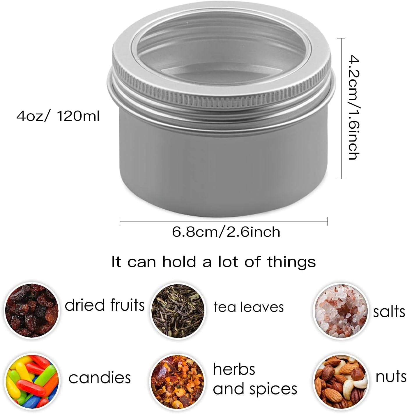 15 Piece 4oz Metal Round Tins with Clear Lids