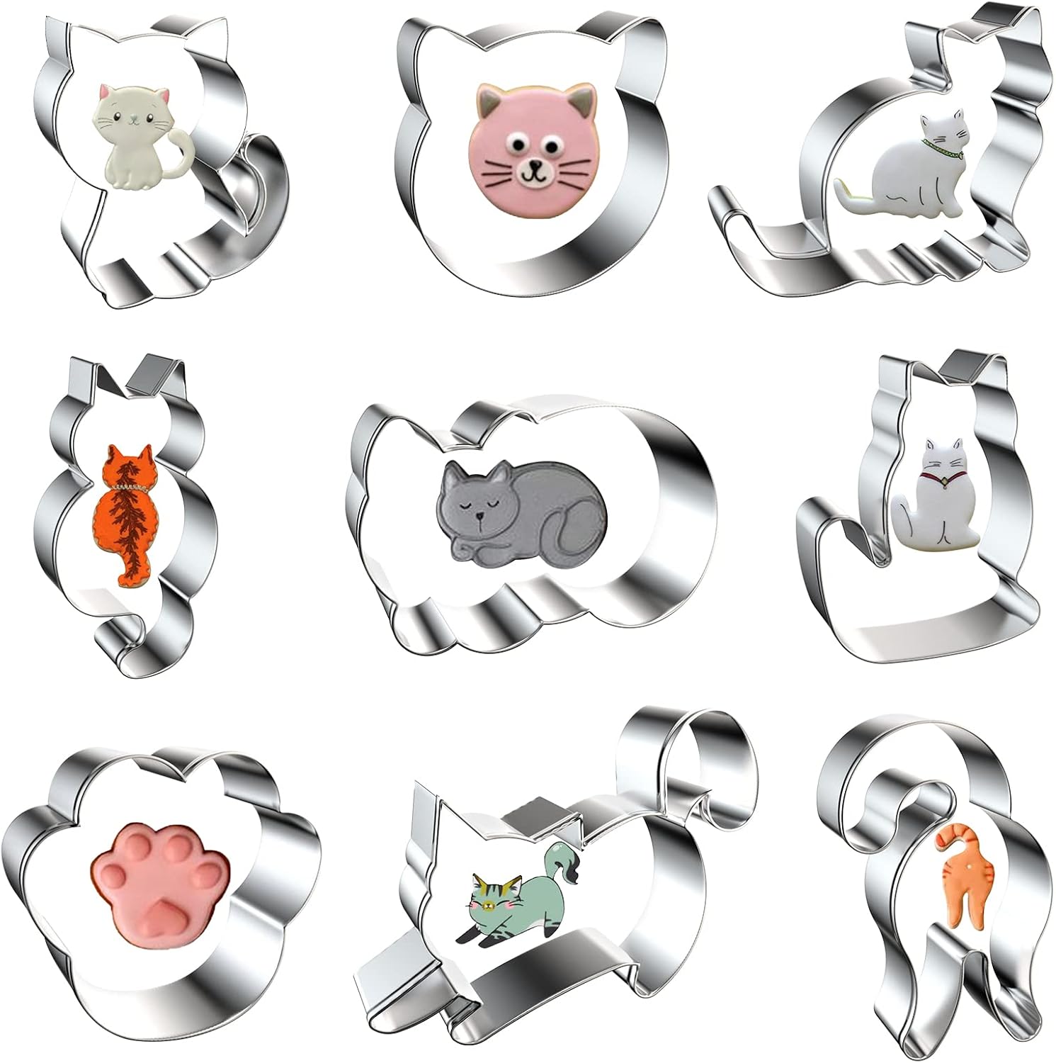 9 PCS Cat Cookie Cutters Set - Silver