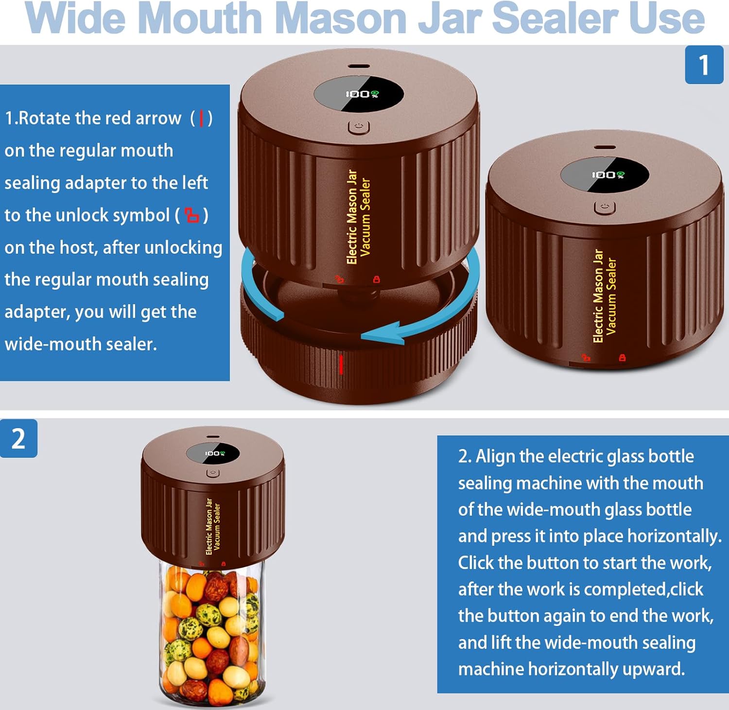 Electric Mason Jar Vacuum Sealer Kit - Brown