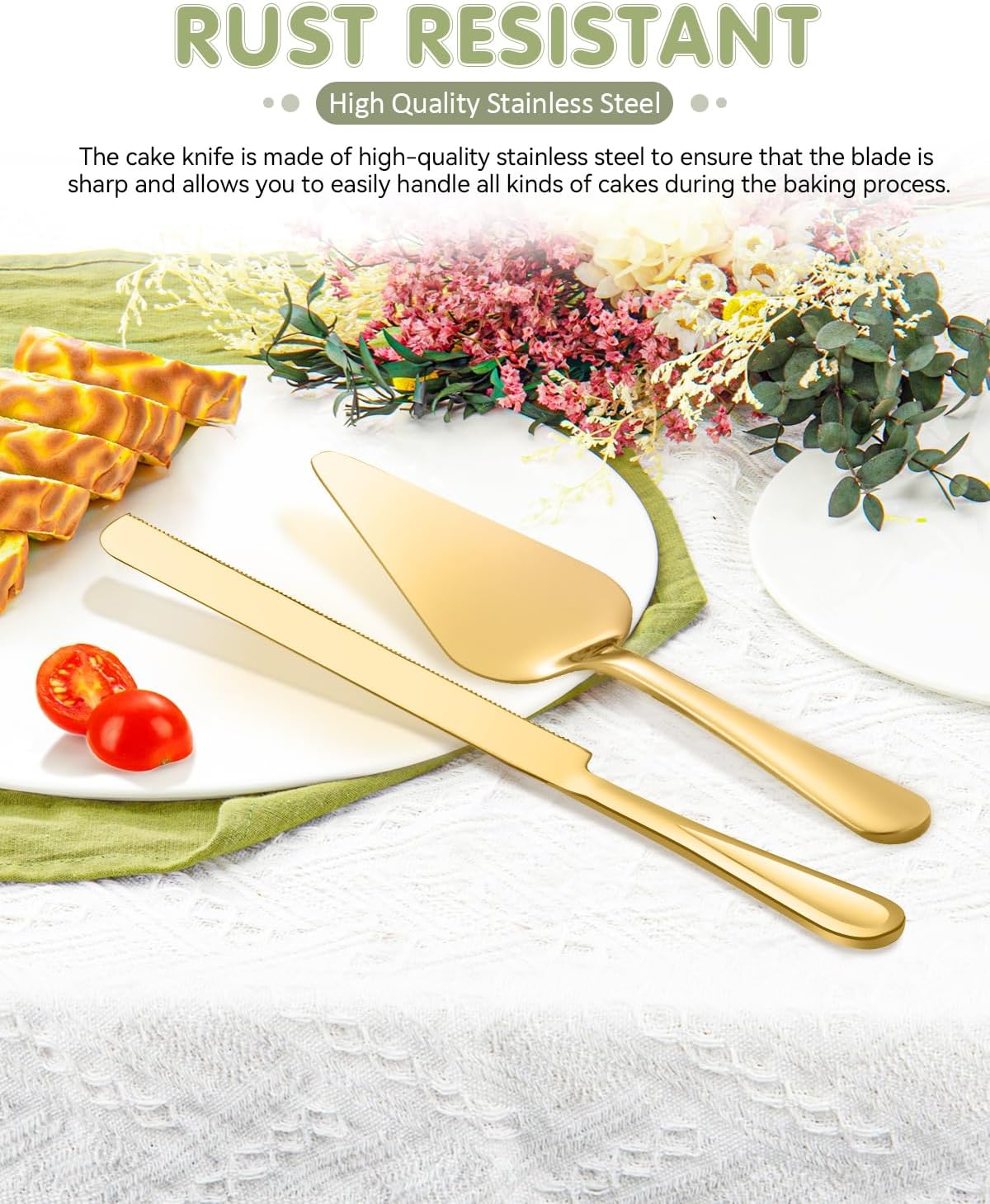 FTAKRY 13-Inch Cake Cutting Set with Server Gold