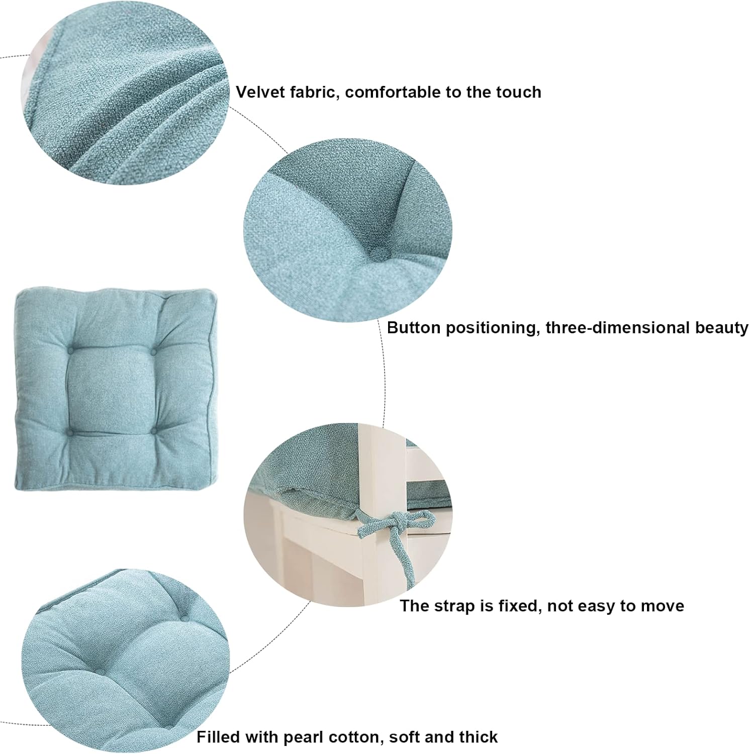 Soft Velvet Chair Cushion with Ties Set of 2
