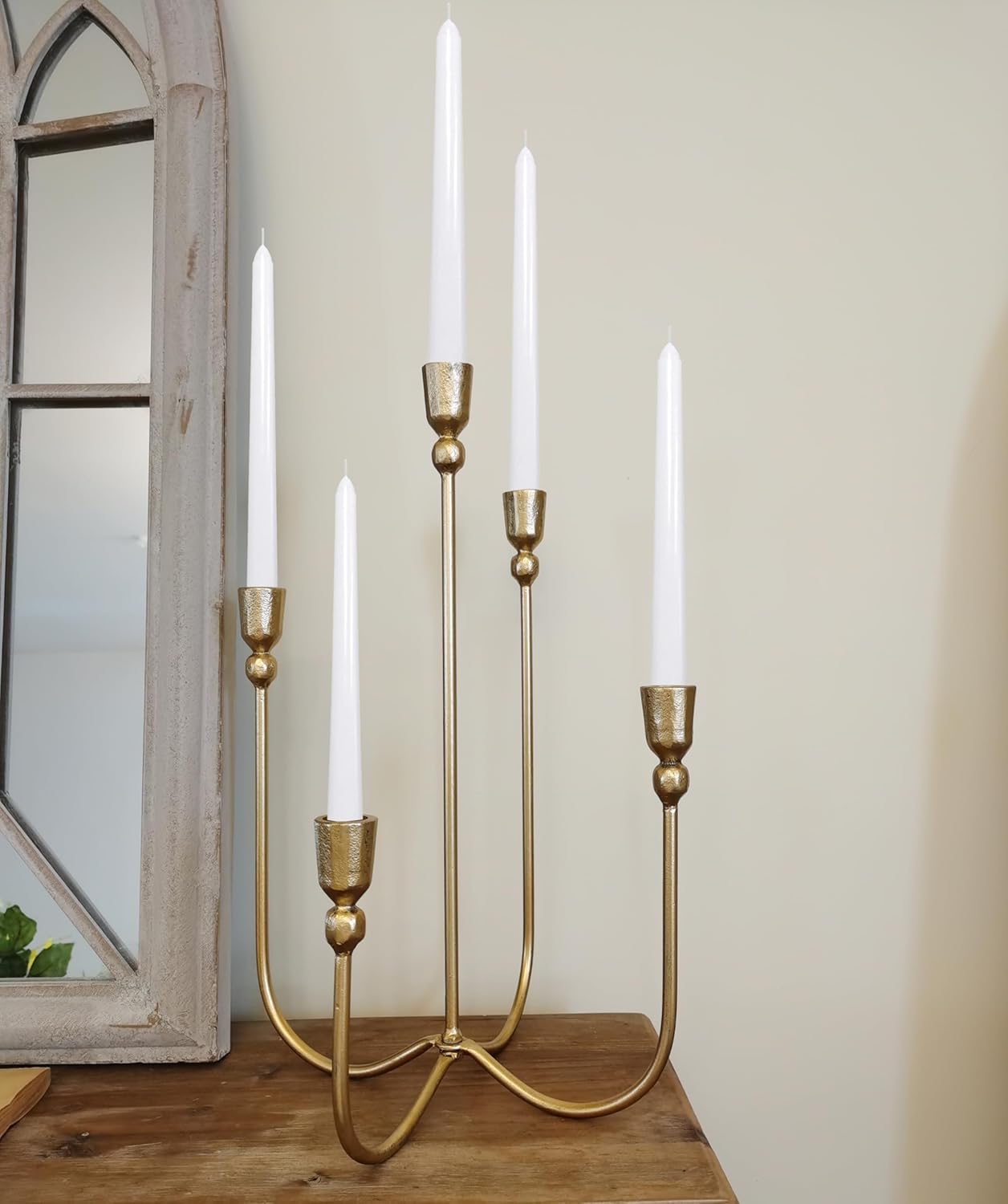 Iron Tabletop Candelabra with Brass Finish