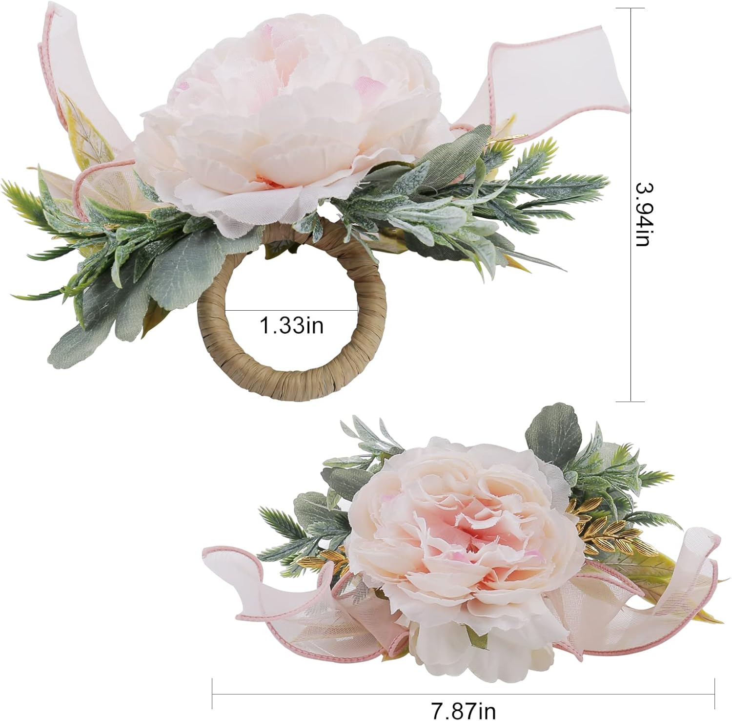 Flower Rose Napkin Rings Set of 4 - Handmade Decor