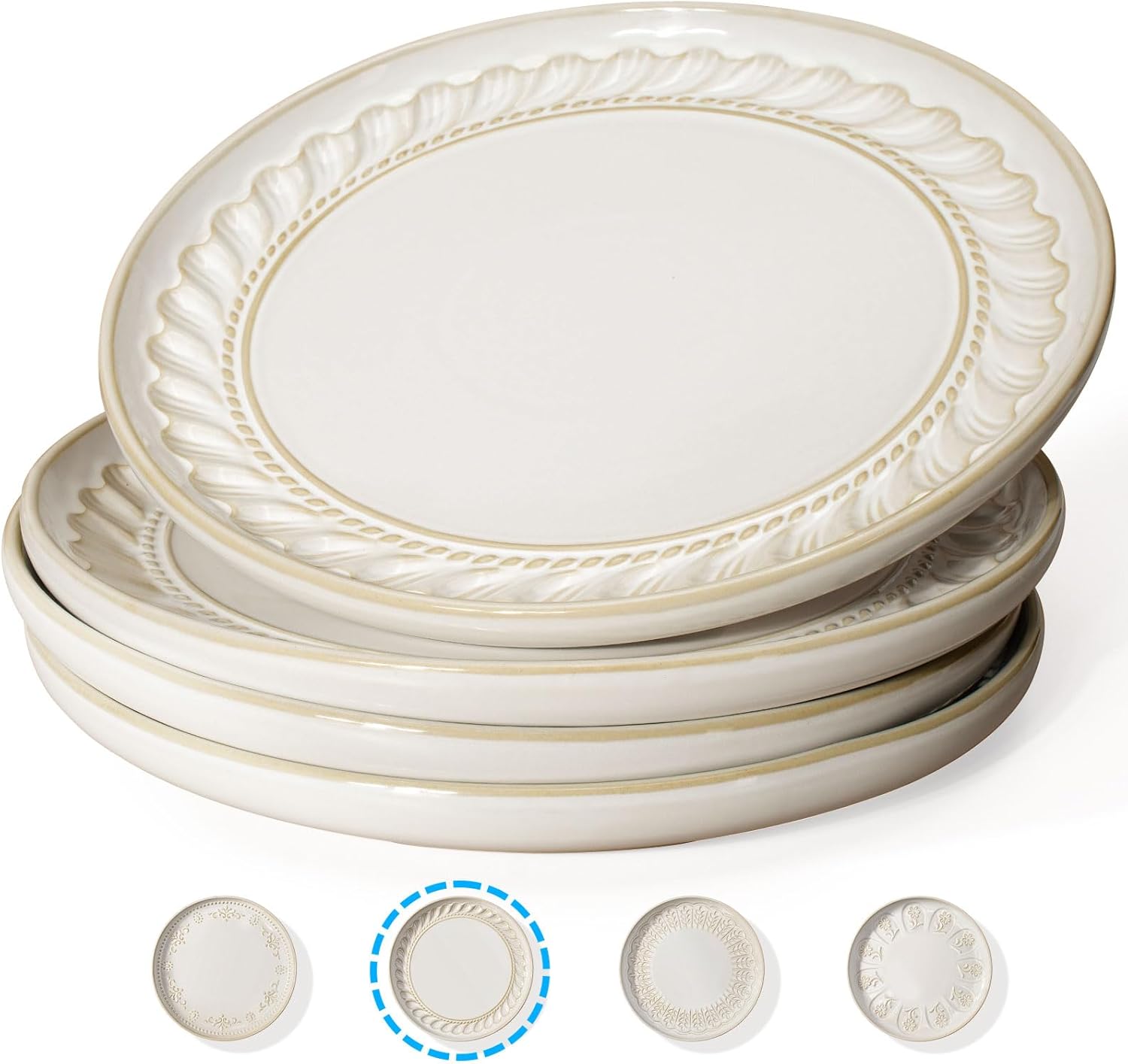 Artena Large Ceramic Dinner Plates Set Of 4 Willow Leaf