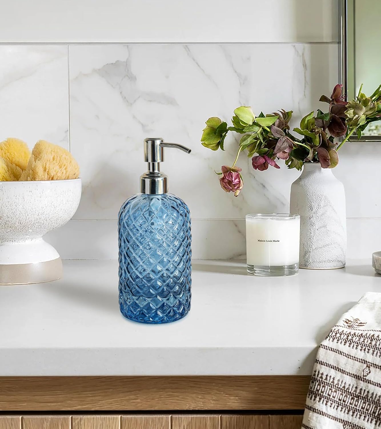 JASAI 18 Oz Gem Patterned Glass Soap Dispenser