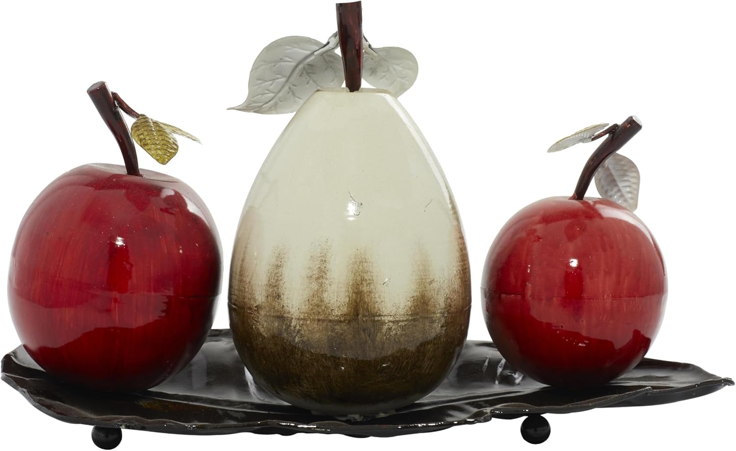 Deco 79 Red Metal Fruit Sculpture Decorative Platter