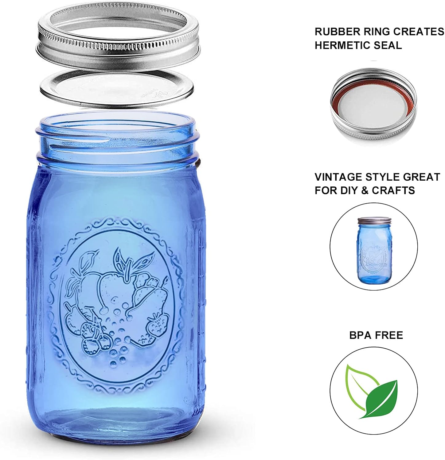 eleganttime Blue 32 Ounce Mason Jars 6 Pack