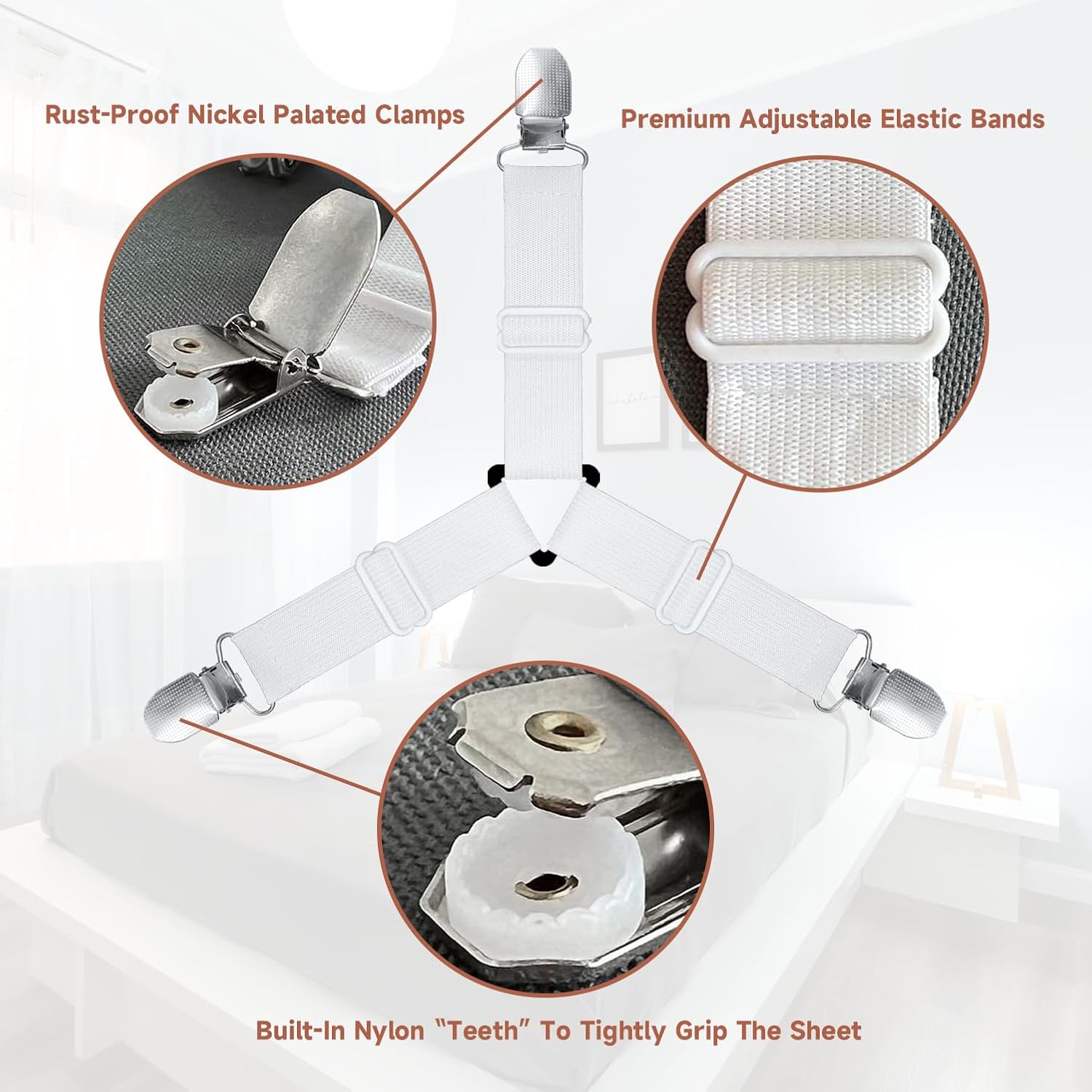 Bozenu Bed Sheet Straps 4Pcs Non Slip Sheet Clips