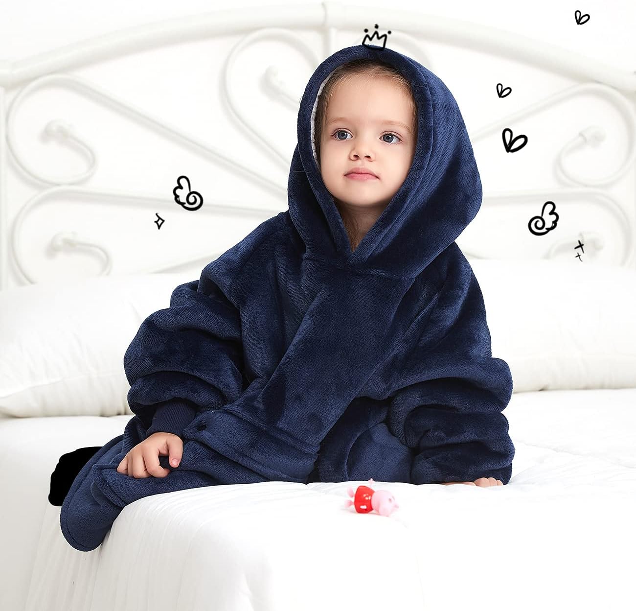 KFUBUO Wearable Blanket Hoodie for Kids 2-6 Years Navy