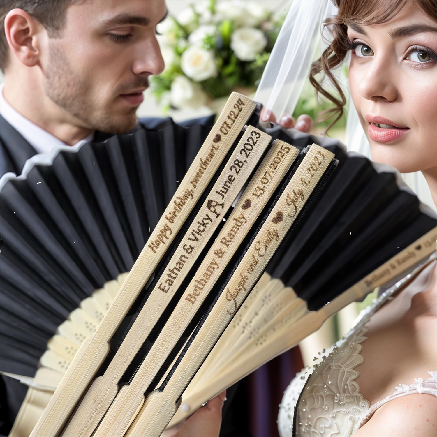 5Pcs Silk Folding Hand Fans Custom Wedding Gift Bridal Party Favors