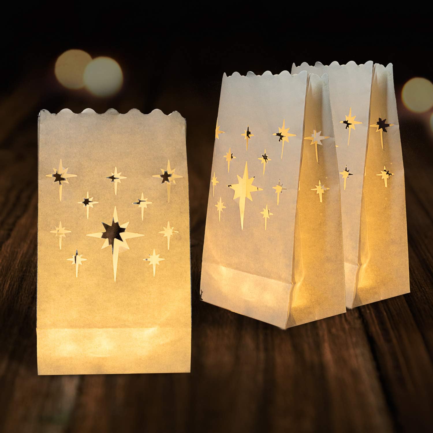 Homemory White Luminary Bags with Stars Design 24