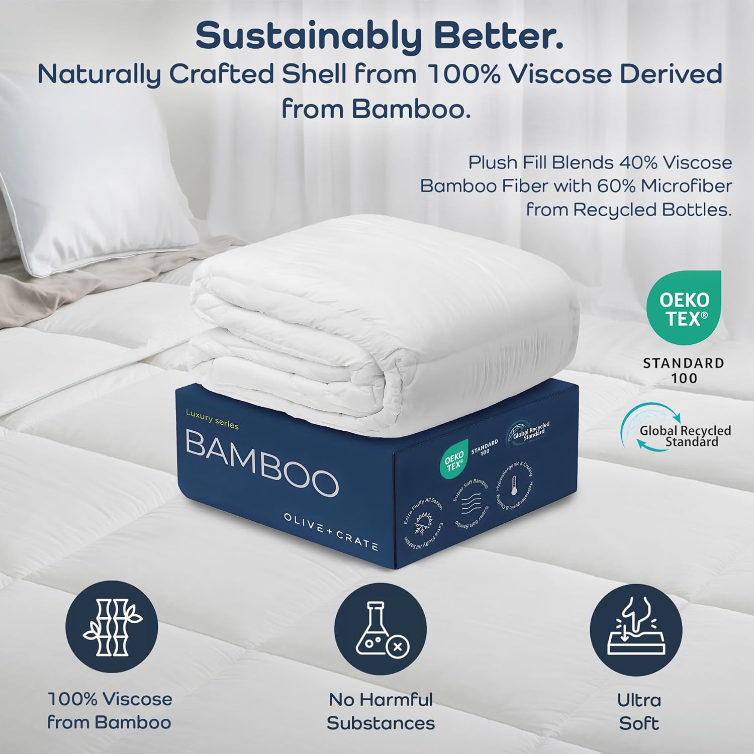 Olive Crate Bamboo Viscose King Comforter - Lightweight Breathable