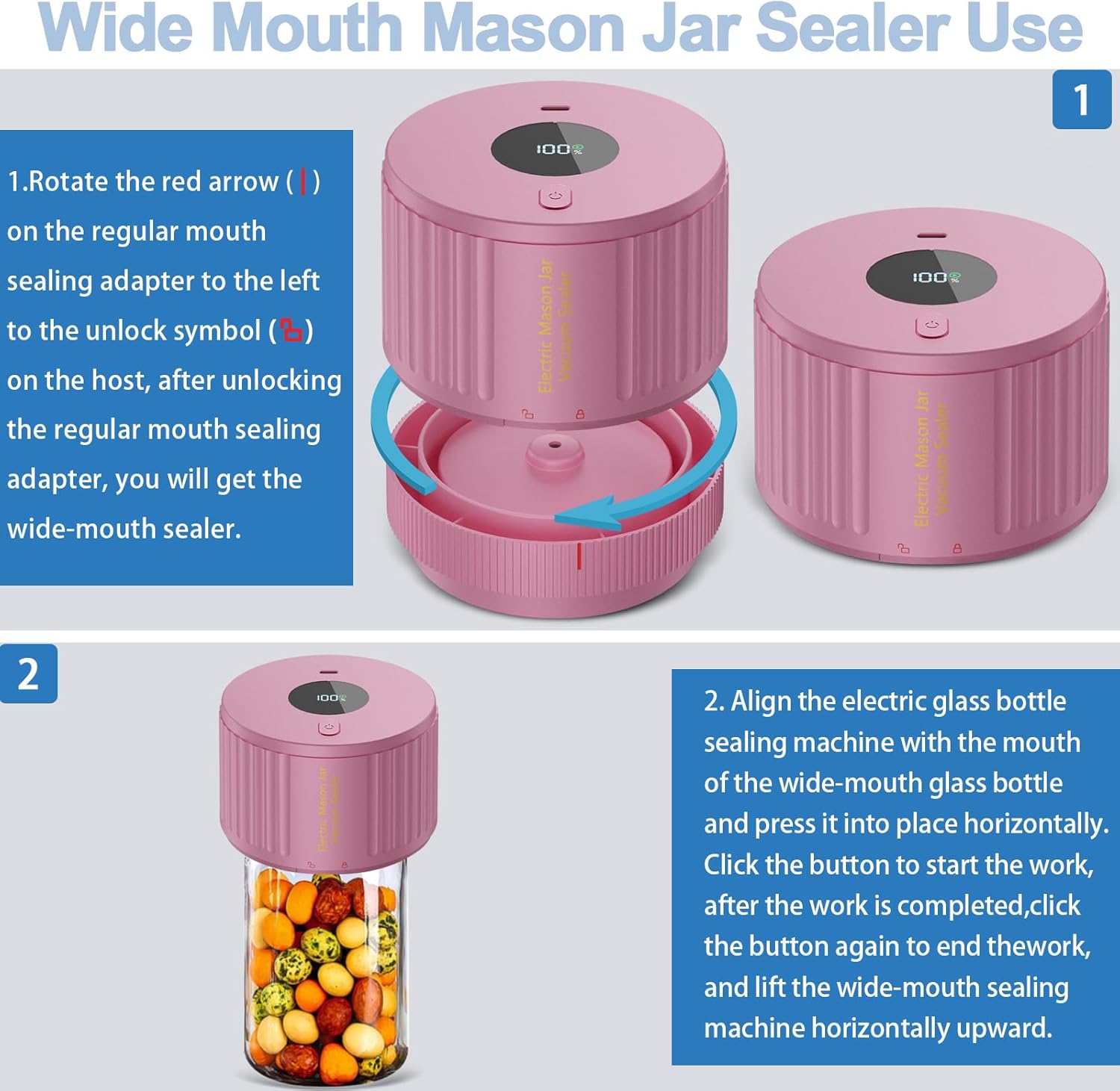 Electric Mason Jar Vacuum Sealer Kit - Pink