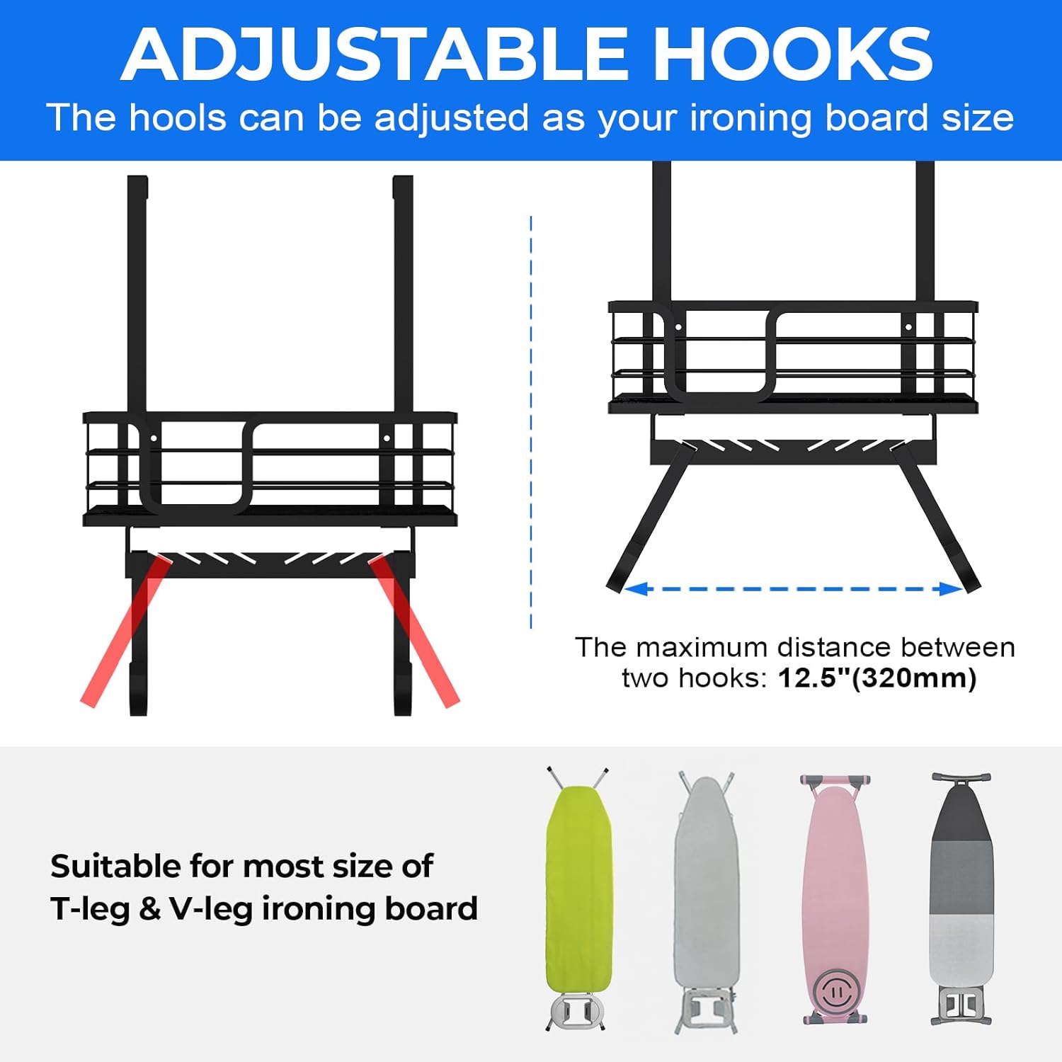 TJMOREE Wall Mount Ironing Board Hanger with Storage Shelf