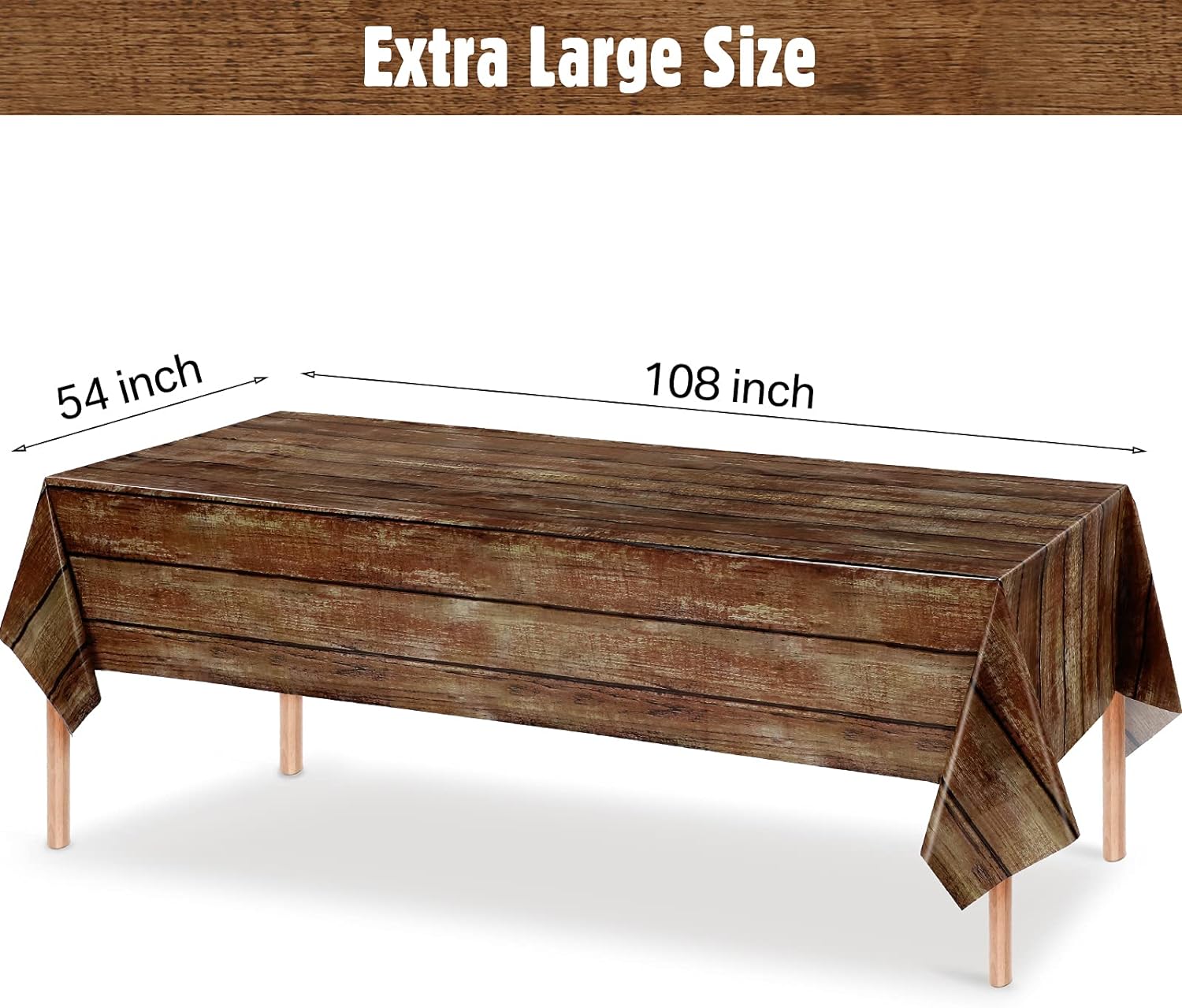Irenare Rustic Plastic Table Covers 3 Pcs 54x108 Inches Brown Wood Grain