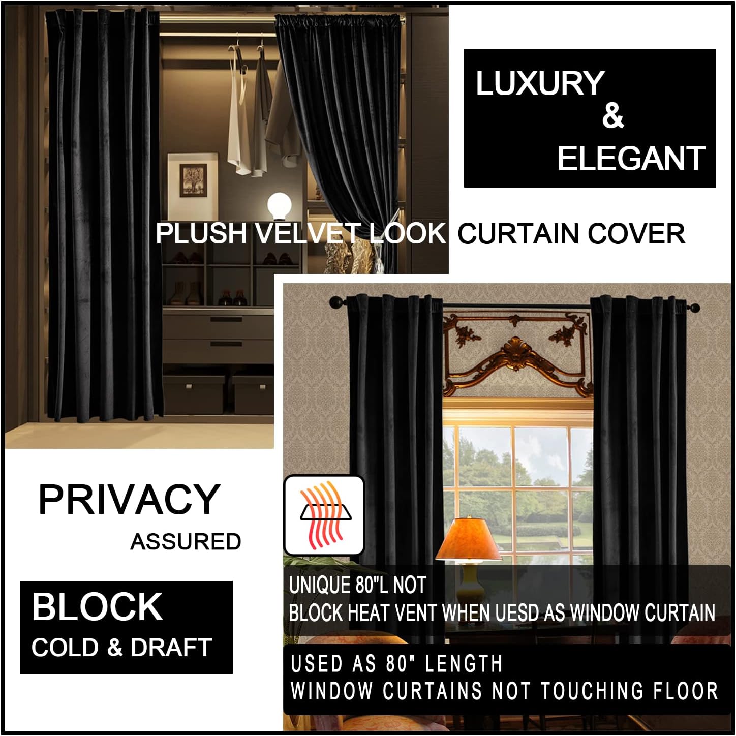 XTMYI Velvet Blackout Door Curtain Panels 80 Inch