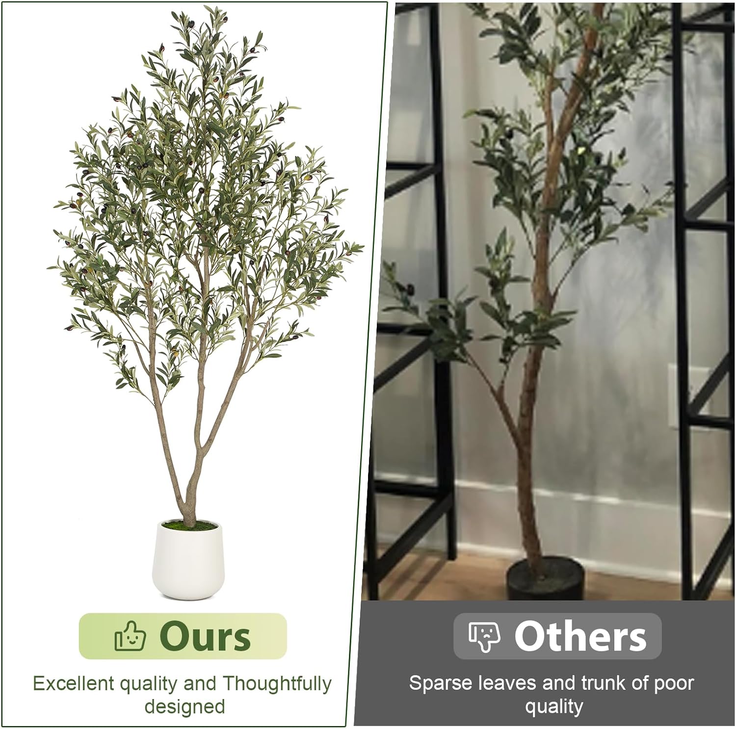 Vivatrees 6FT Artificial Olive Tree with White Planter