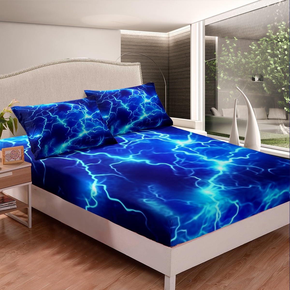 Feelyou Kids Toddler Blue Lightning Bed Sheet Set with Deep Pocket