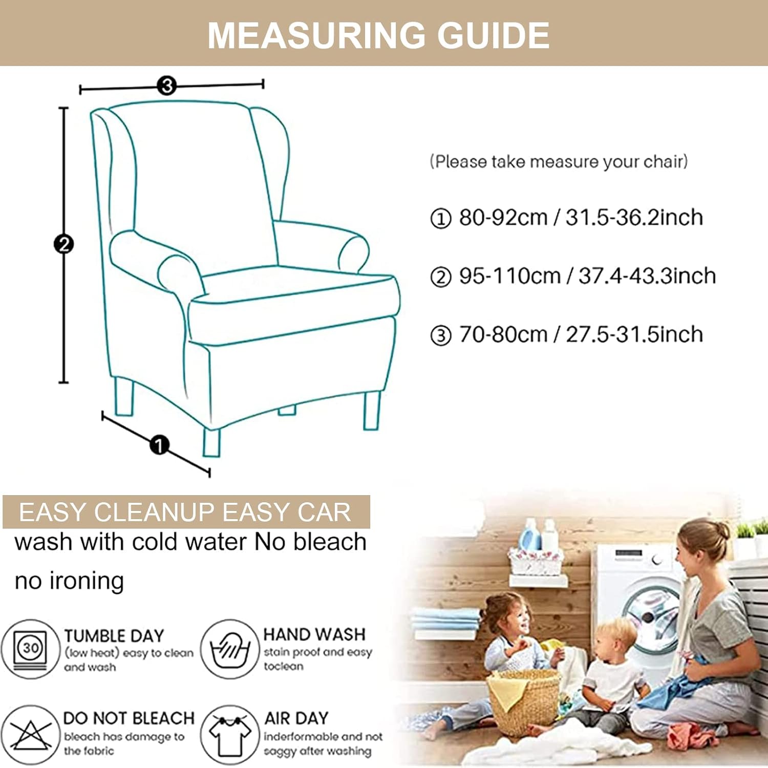 Eco-Ancheng 2 Piece Wingback Chair Slipcover