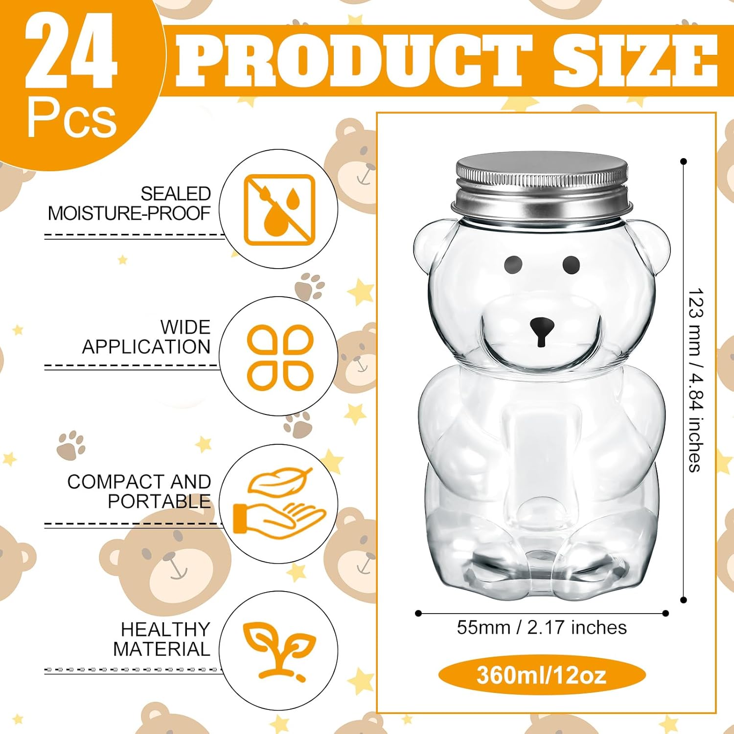 Mumufy 24 Pcs Bear Shaped Food Jars with Aluminum Lids