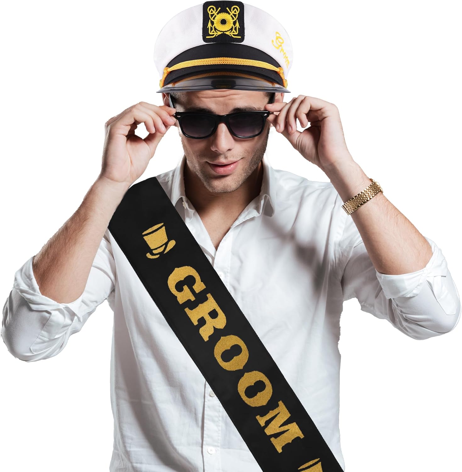 Bachelor Party Captains Hat Glasses Sash Set