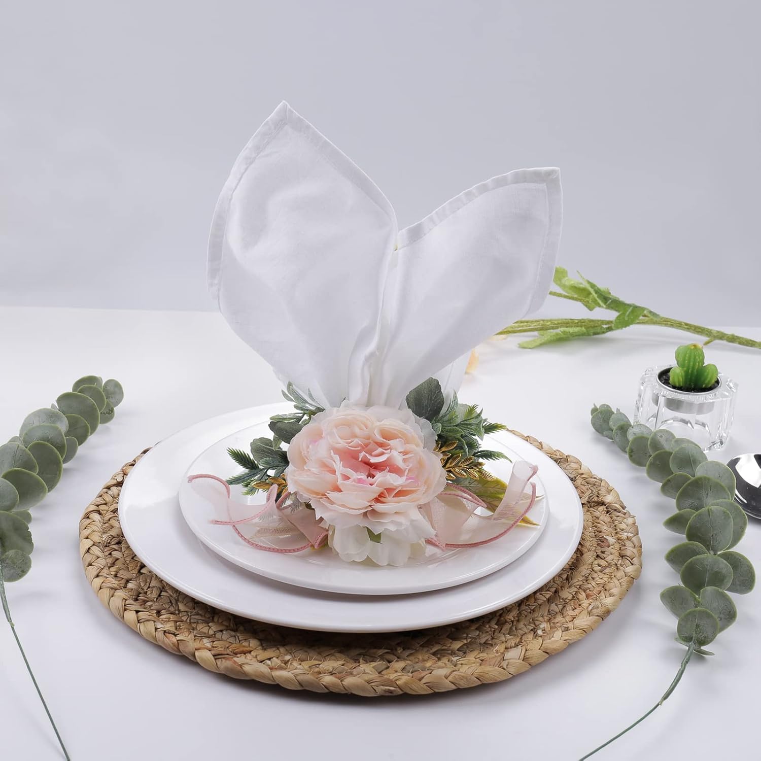 Flower Rose Napkin Rings Set of 4 - Handmade Decor