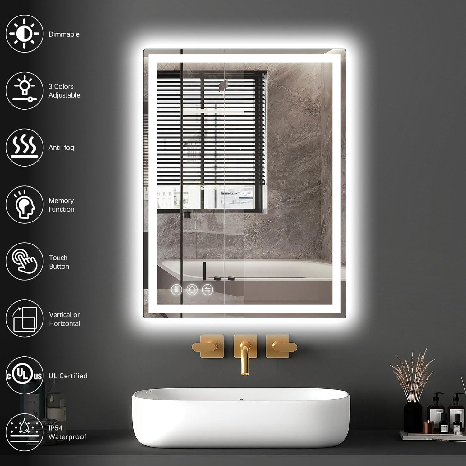 LED Mirror with Front and Back Lighting 20x28 Inch