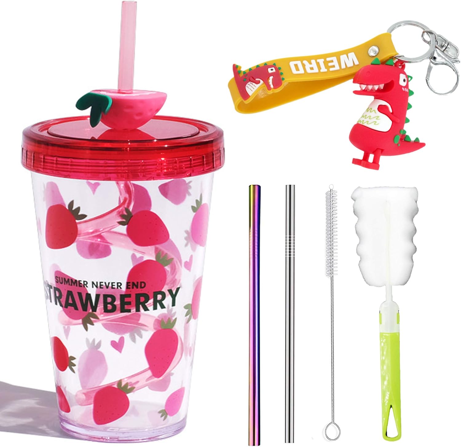 Fruit Kid Travel Tumbler with Straw Reusable Plastic Cup 480 ml