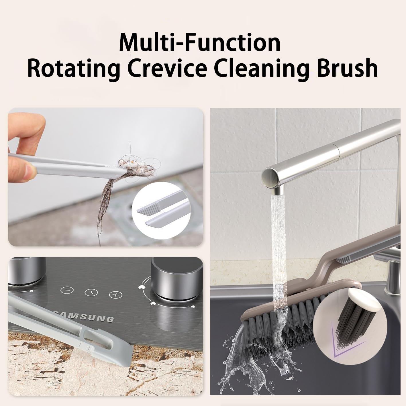 360 Degree Rotating Crevice Cleaning Brush with Trash Picker