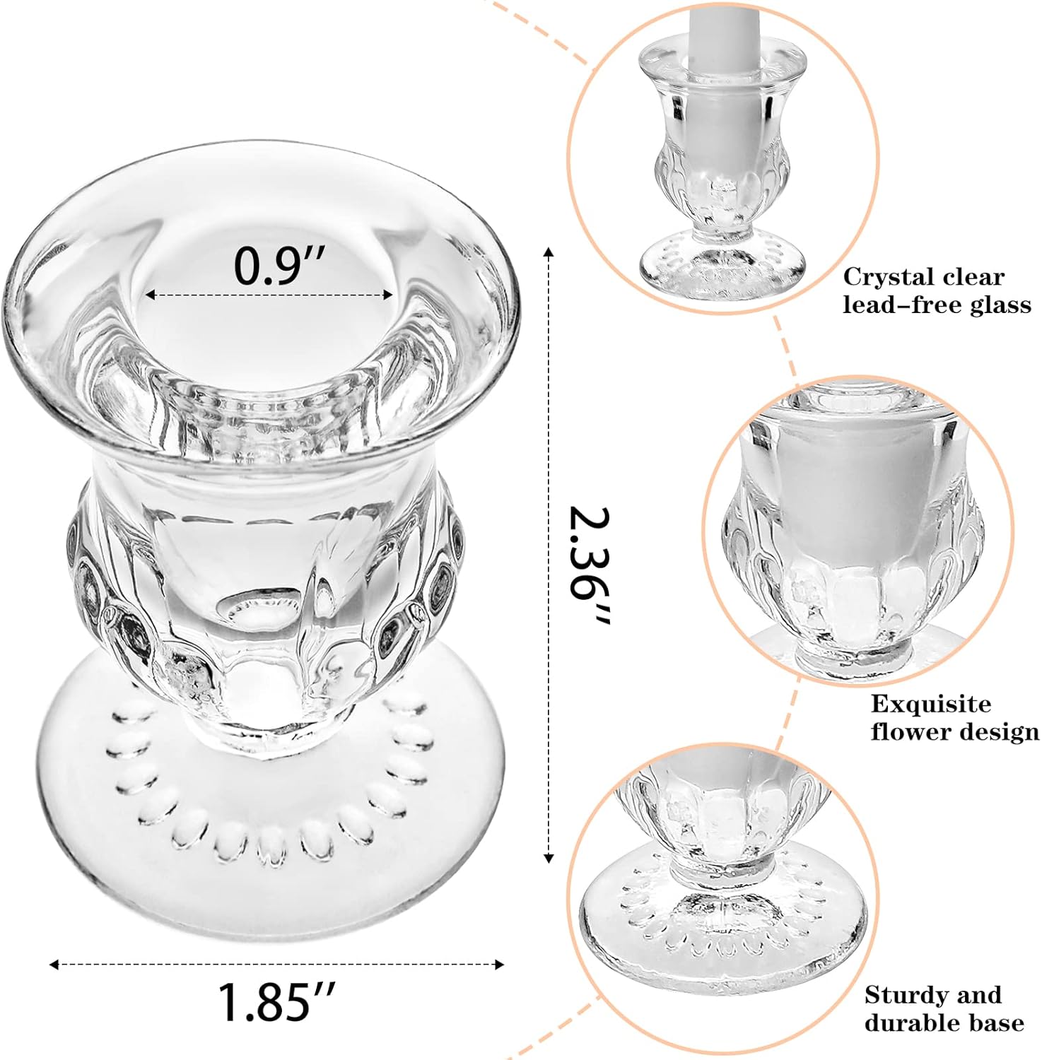 Elegant Clear Glass Candle Holder Set of 6