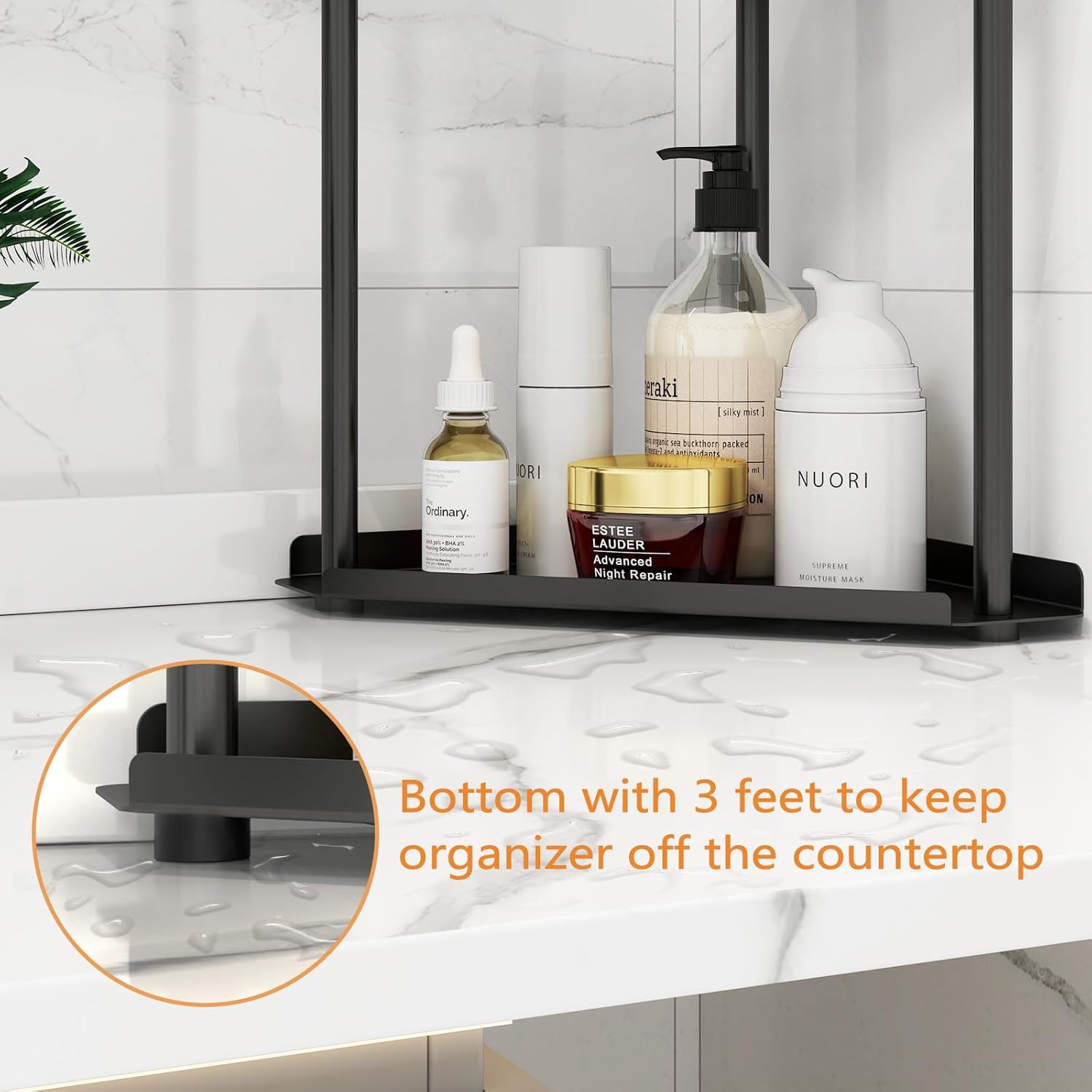 2 Tier Bathroom Counter Organizer with Guardrails and Non-Slip Feet