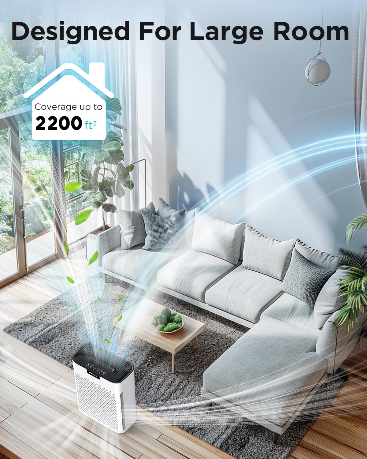 MOOKA H13 HEPA Air Purifier for Large Room 2200 Ft2