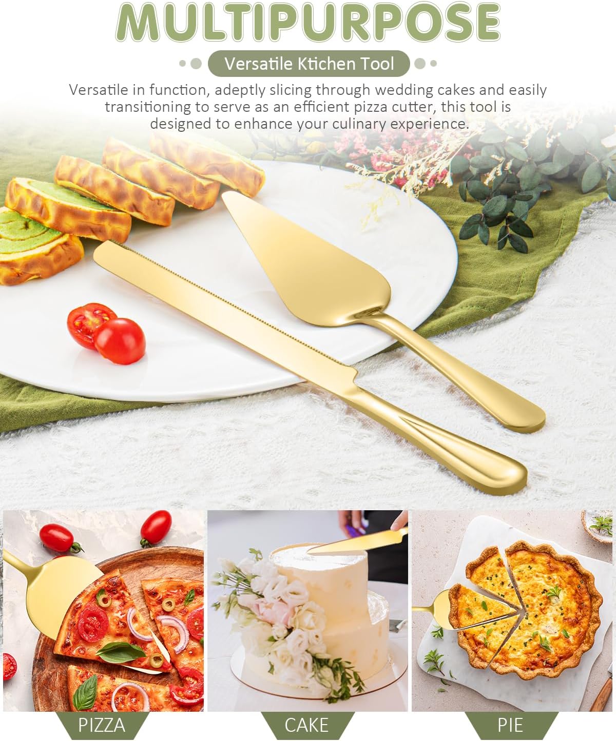 FTAKRY 13-Inch Cake Cutting Set with Server Gold