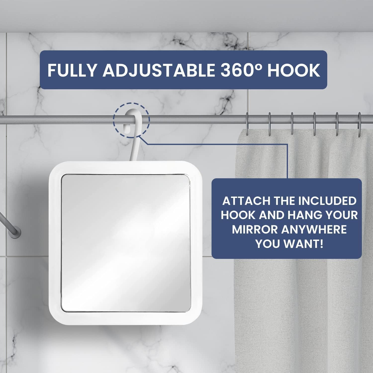 Mirrorvana Hangable Fogless Shower Mirror with 360 Swivel Hook