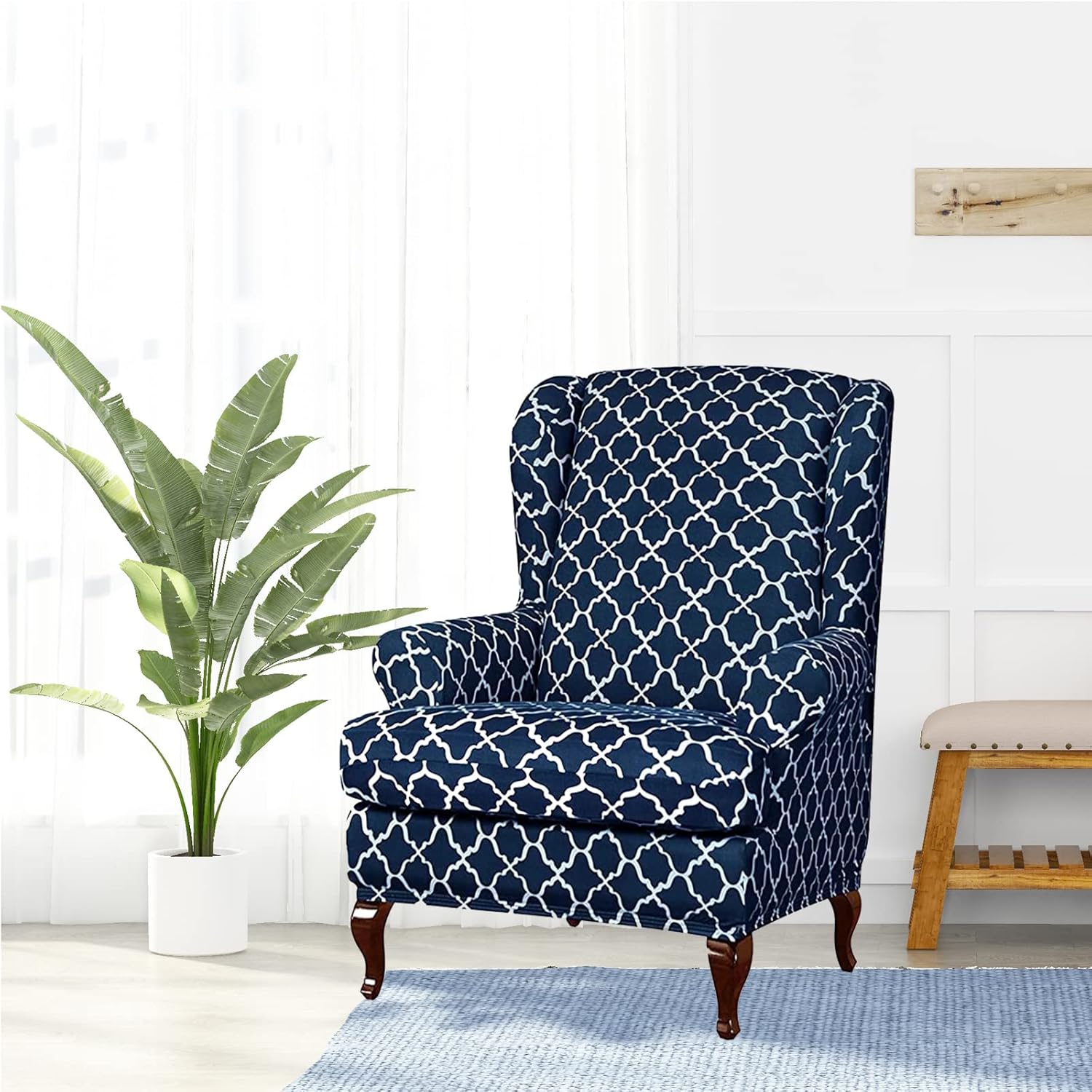Eco-Ancheng 2 Piece Wingback Chair Slipcover