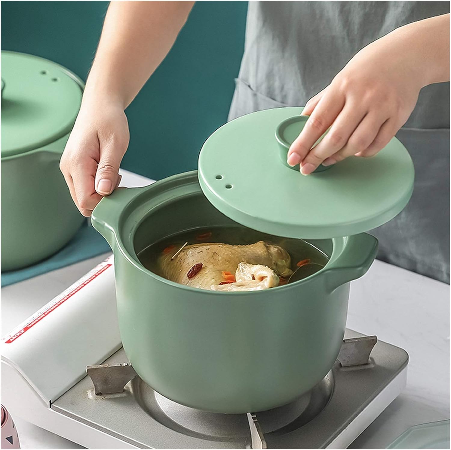 SISWIM Green Ceramic Casserole with Lid 27L